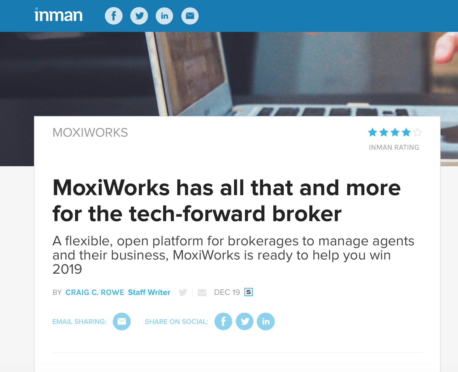 MoxiWorks Inman review on tech-forward brokerage management